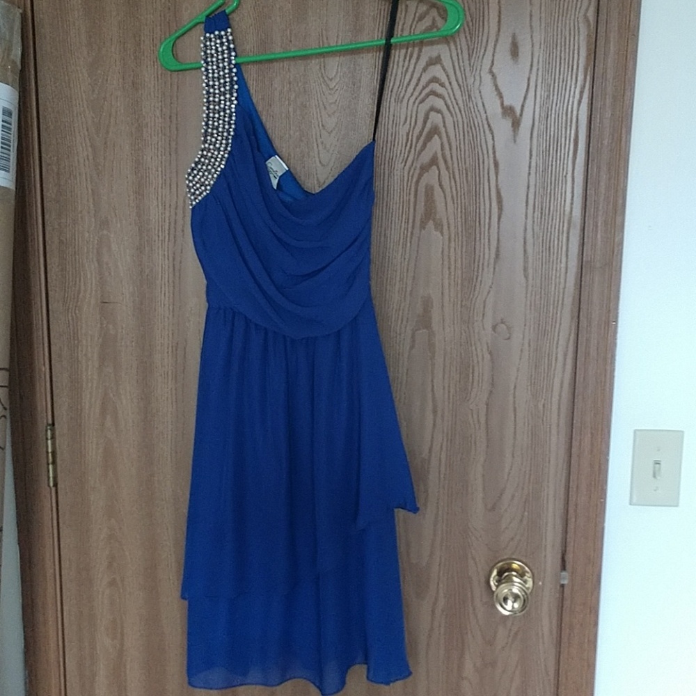 Royal blue one shoulder mini dress